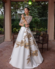 Embellished White Raw Silk Lehenga Choli Dress 