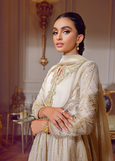 Embellished White Satin Silk Frock Pakistani Party Dresses