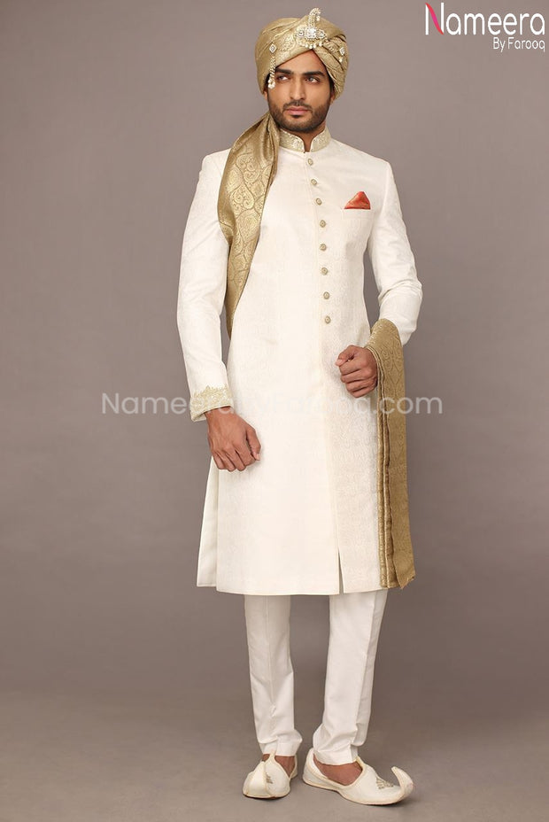 Embellished White Sherwani for Groom Online 2021 Overall  Look