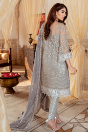 Pakistani fully embellished chiffon dress in elegant grey color # P2449
