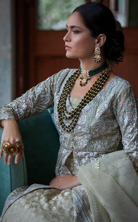 Embriodered Designer Off White Bridal Lehenga