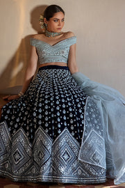 Embriodered Designer VelvetBlueLehengaCholi2022