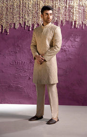 Embroidered Beige Sherwani Pakistani Groom Dress