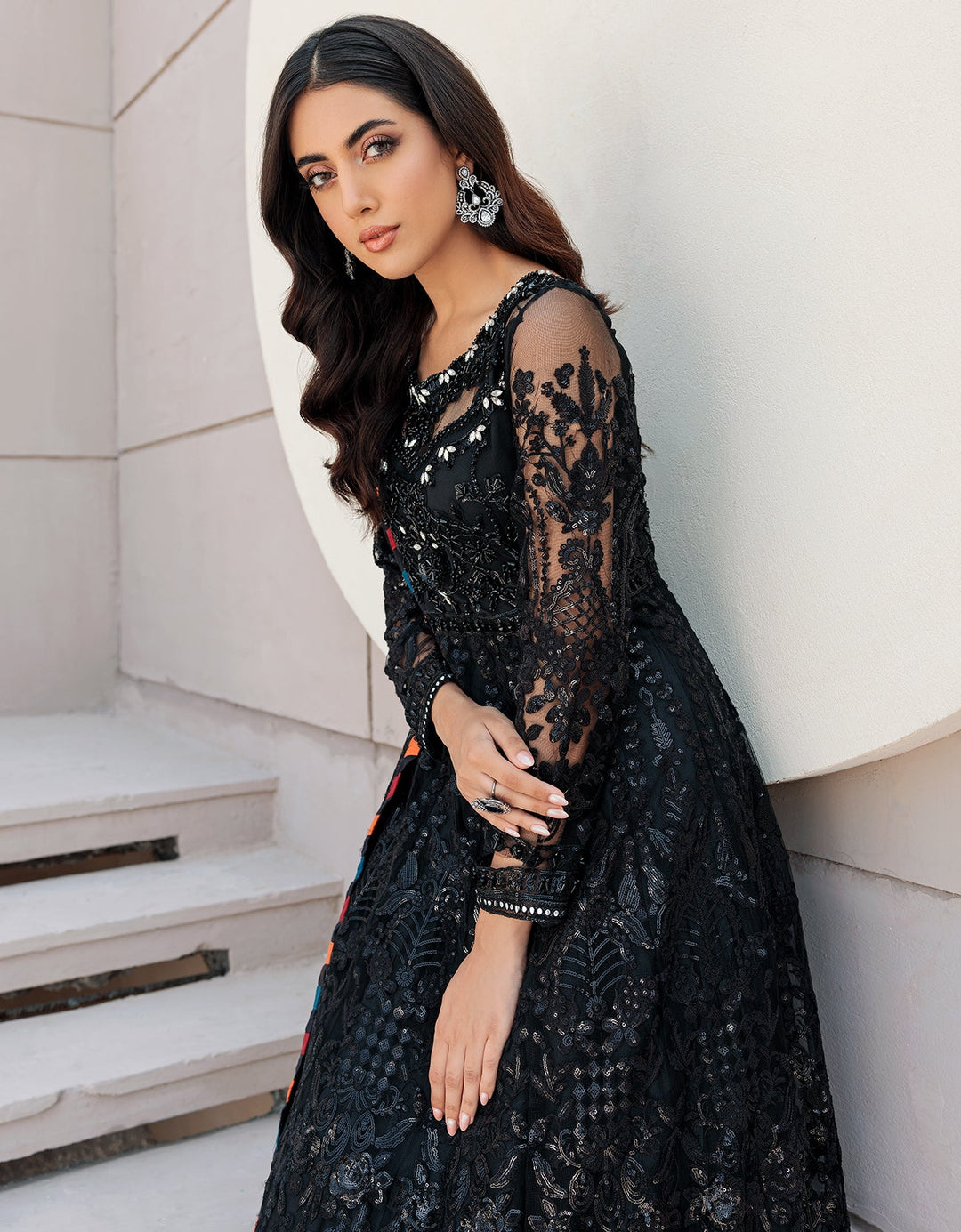 Embroidered Black Frock Suit Pakistani Party Dresses 2023
