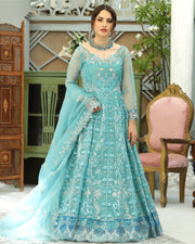 Embroidered Blue Long Organza Gown Pakistani Dresses