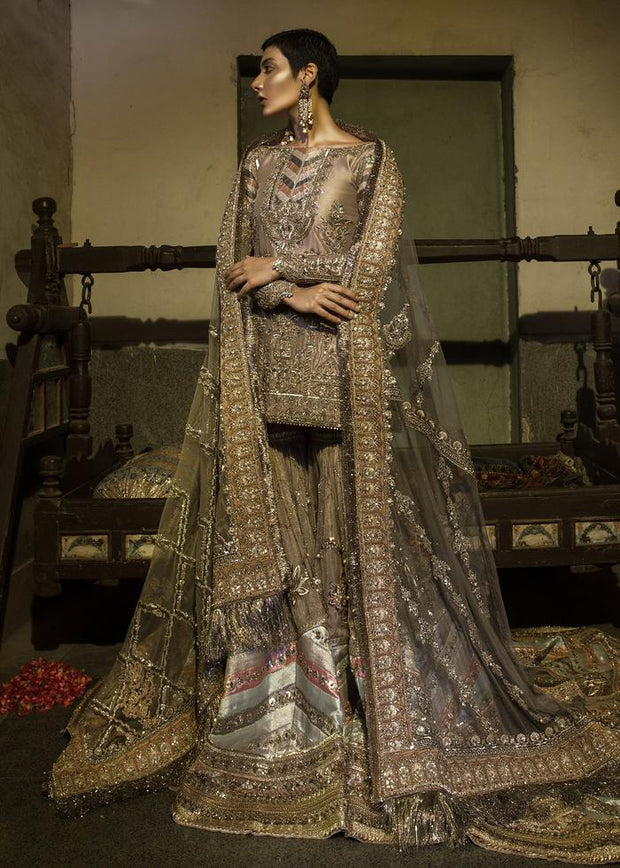 Embroidered Bridal Grey Sharara Designer Dress