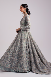 Embroidered Bridal Lehenga with Long Tail Organza Pakistani Wedding Gown and Dupatta Dress Online