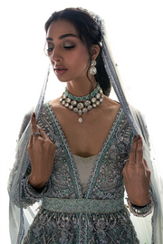 Embroidered Bridal Lehenga with Long Tail Organza Pakistani Wedding Gown and Dupatta