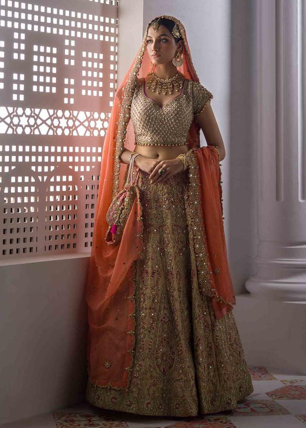 Embroidered Bridal Lehngas with Choli in Golden