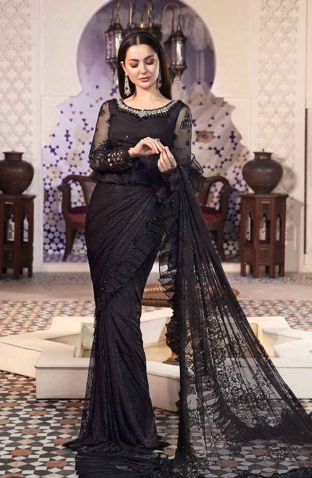 Stunning Black chantilly lace saree embellished with sequins, cut dana and  pearls only on Kalki