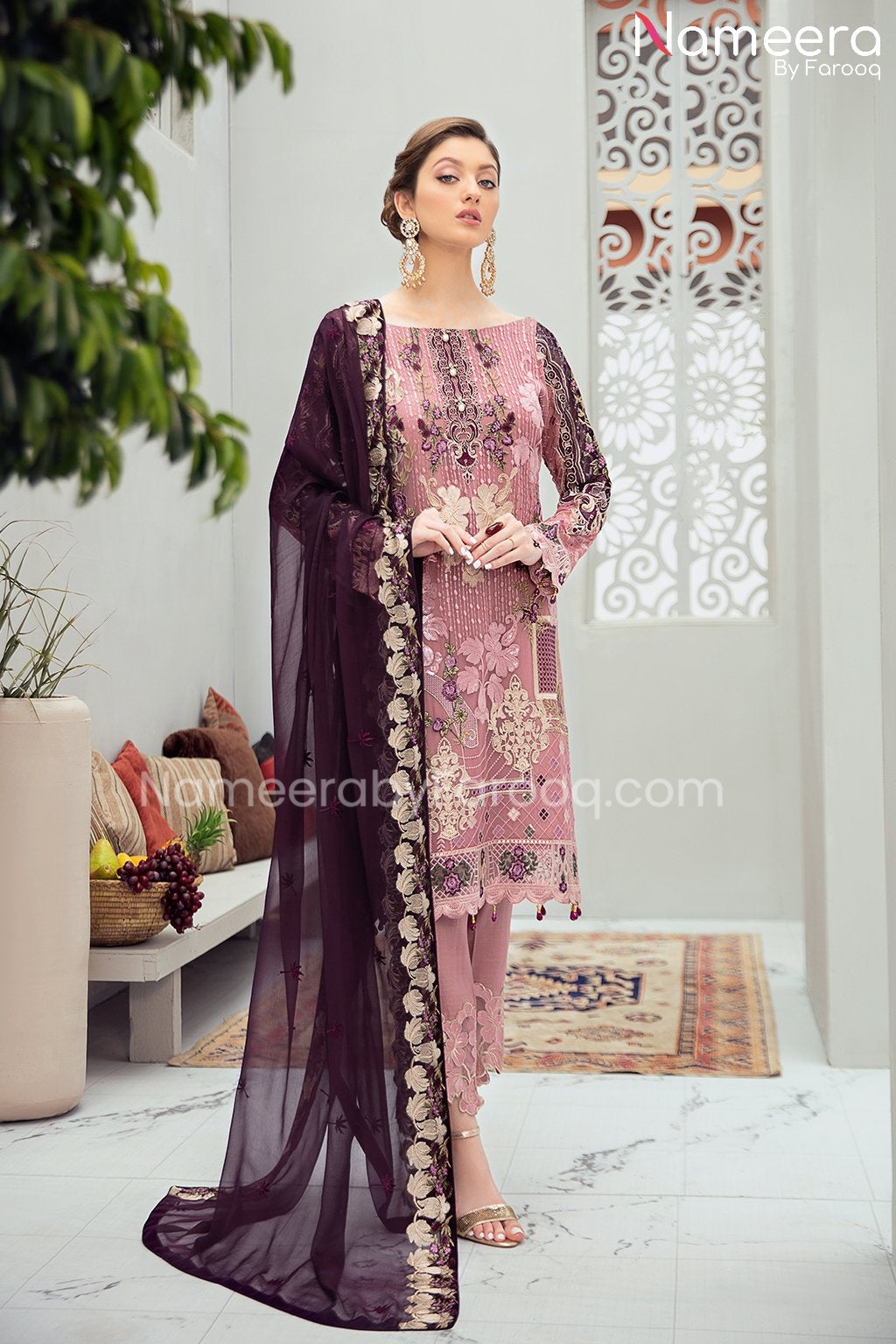 Embroidered Chiffon Dress