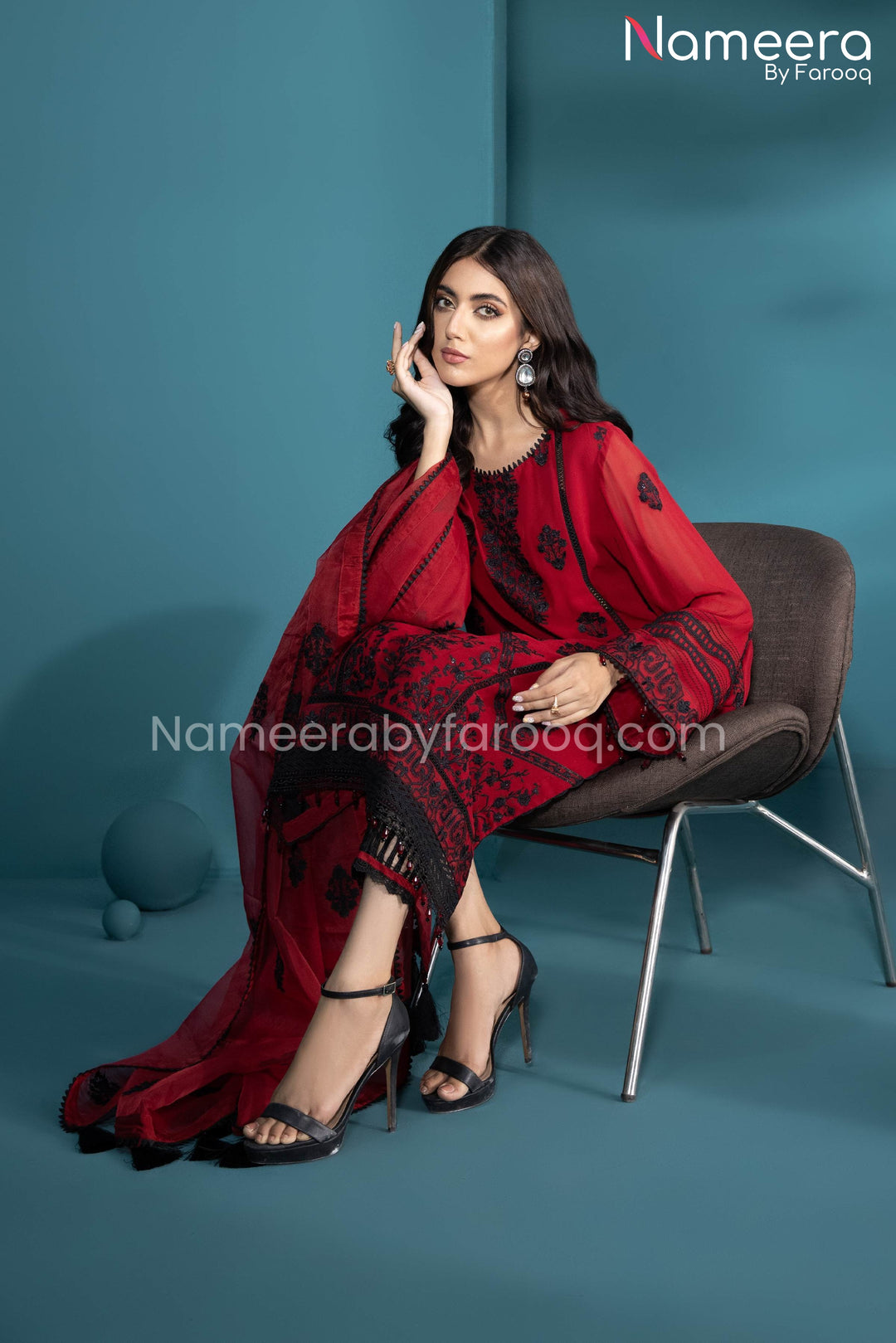 Embroidered Chiffon Dress