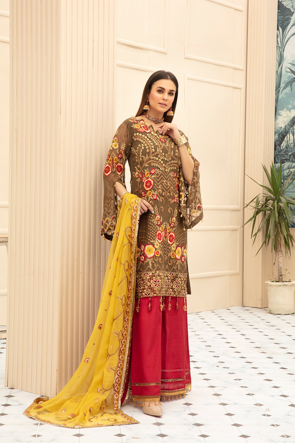 Embroidered Chiffon Dress