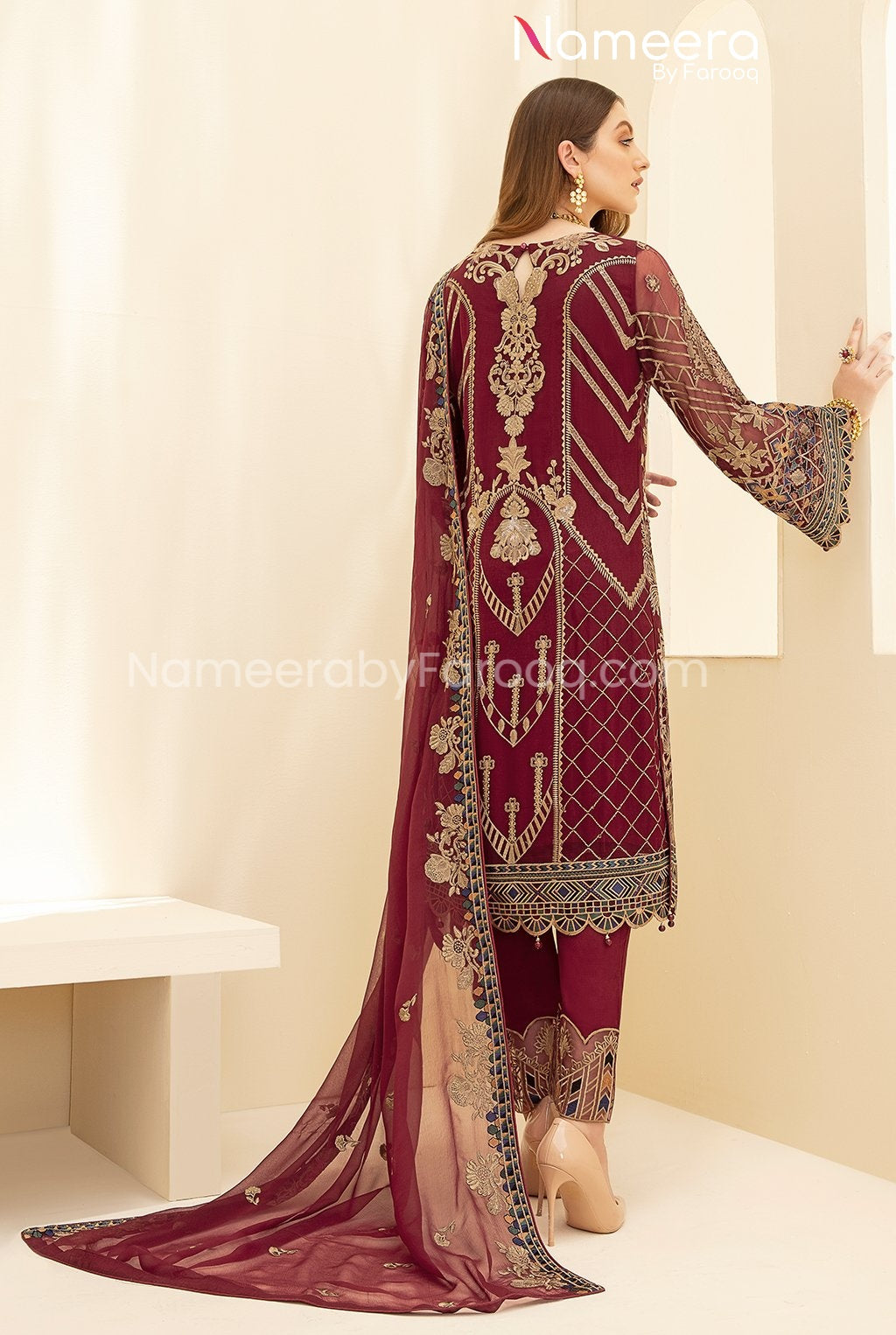 Embroidered Chiffon Dress