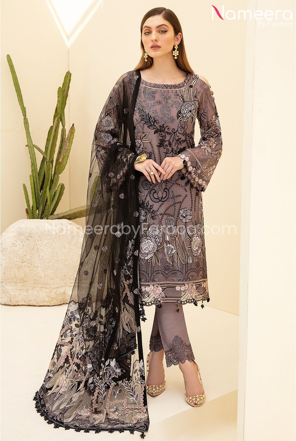 Embroidered Chiffon Dress