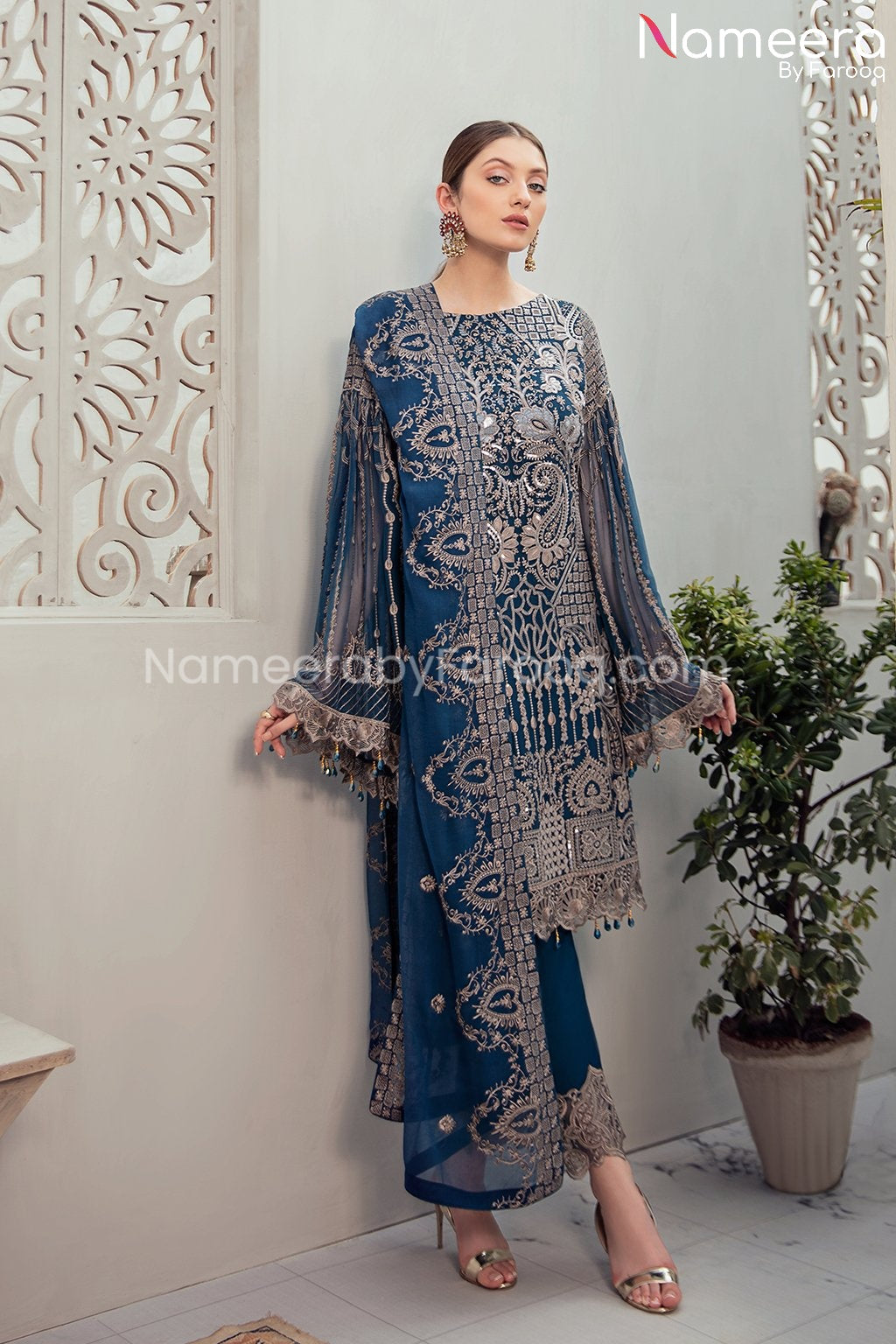 Embroidered Chiffon Dress