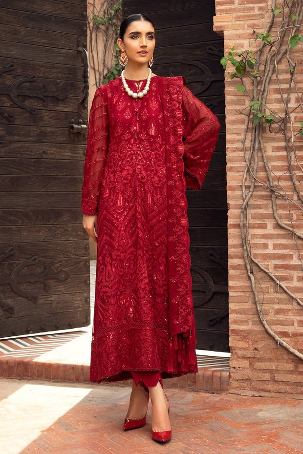Embroidered Chiffon Dress In Crimson Color Designer Online Nameera by Farooq Embroidered Chiffon Dress In Crimson Color Designer Online Nameera by Farooq