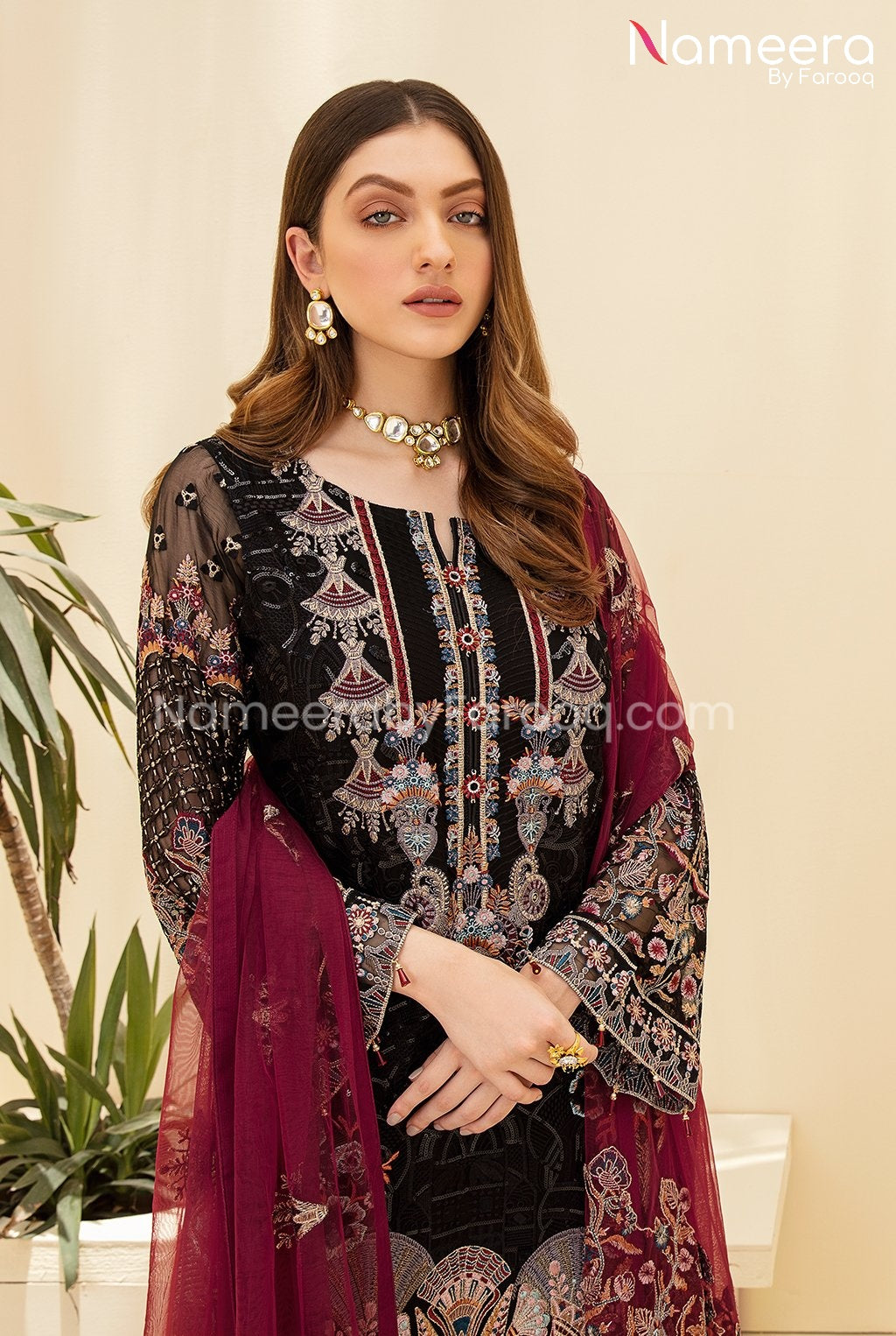 Embroidered Chiffon Dress