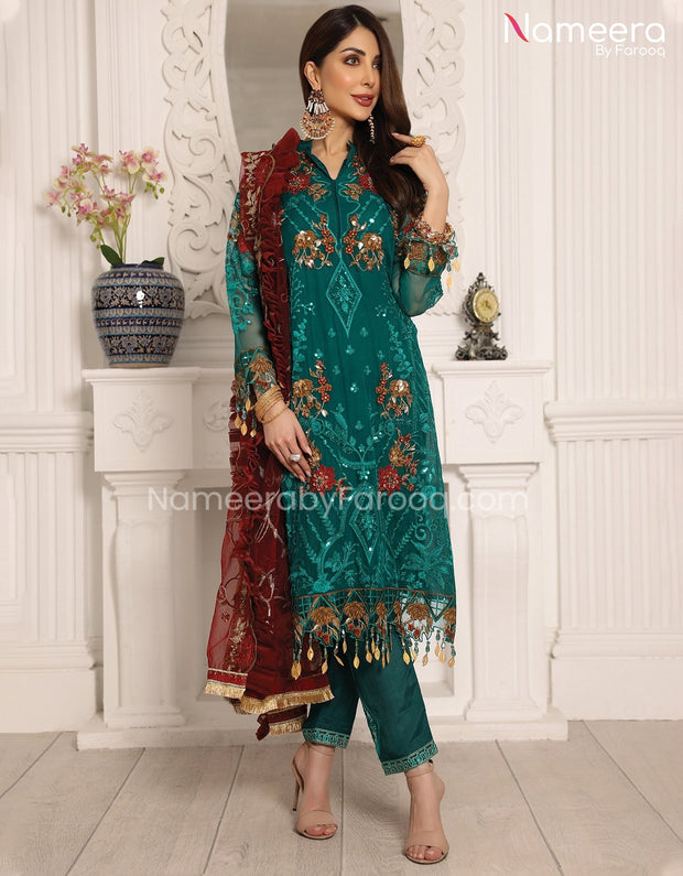 Embroidered Chiffon Dress