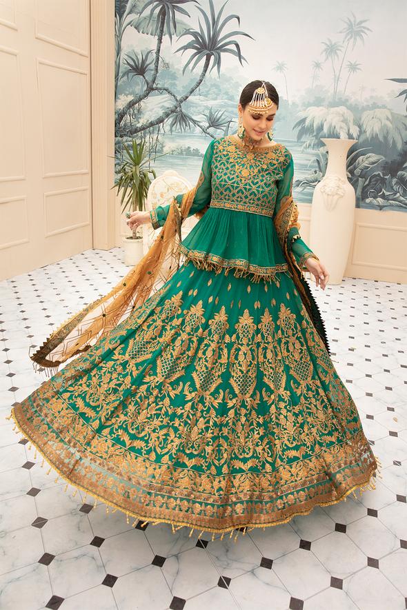 Embroidered Chiffon Frock with Lehnga 