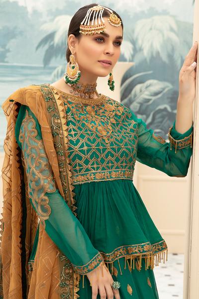 Embroidered Chiffon Frock with Lehnga  Close Up