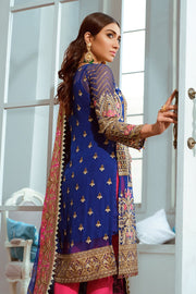 Embroidered Designer Luxury Dress in Blue Color Backside