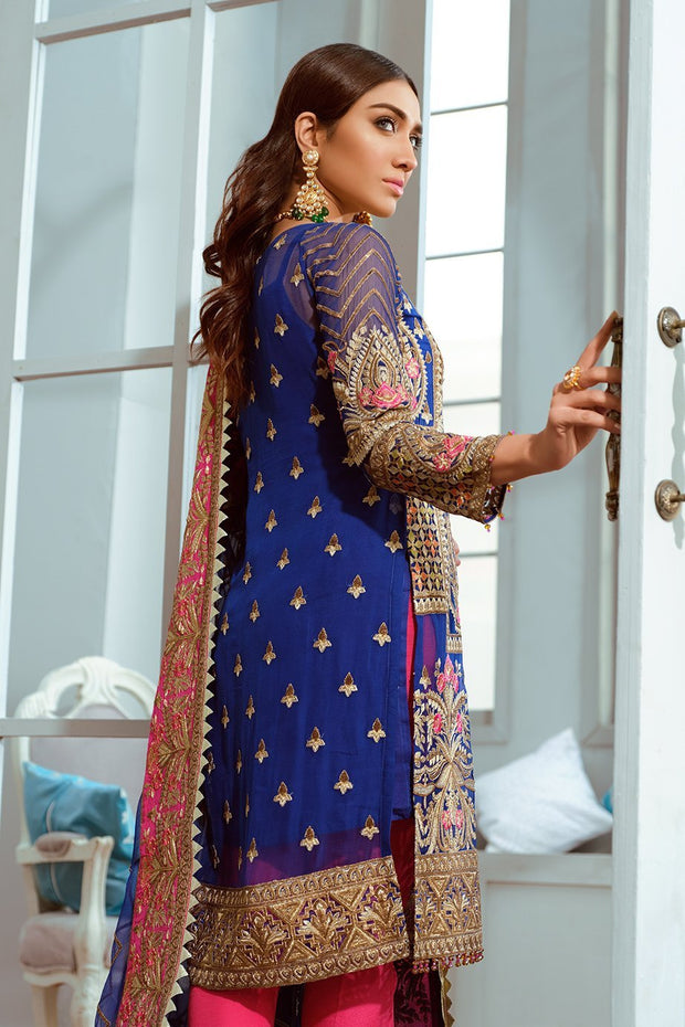 Embroidered Designer Luxury Dress in Blue Color Backside