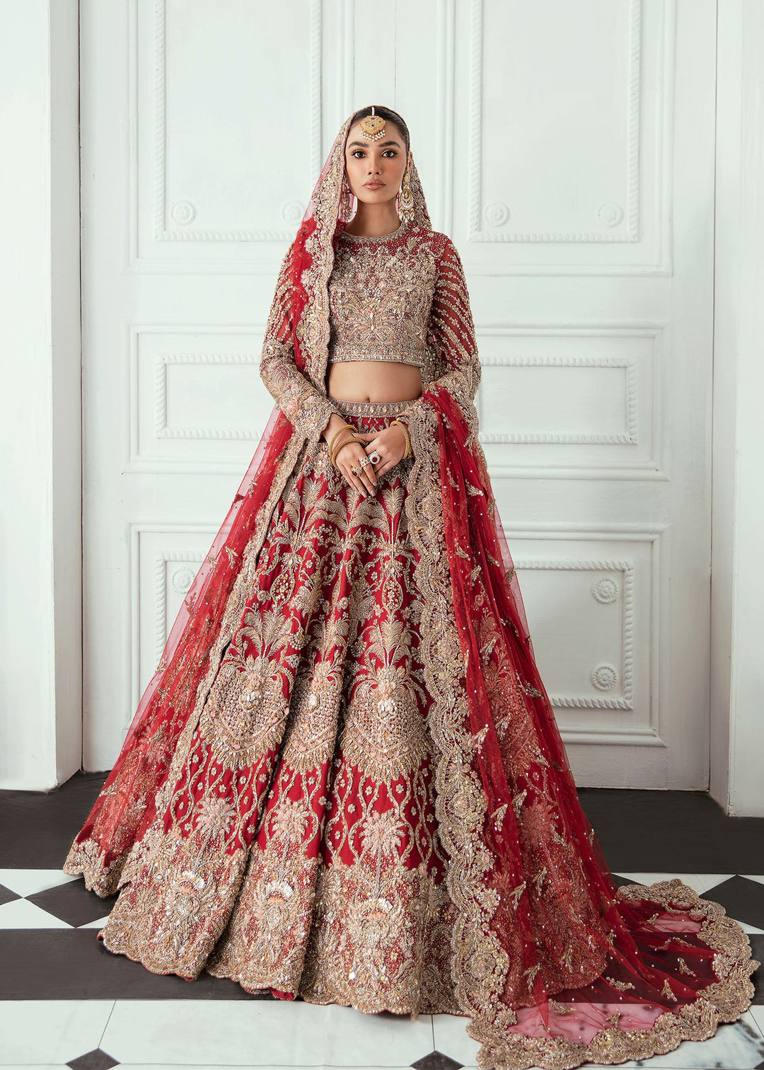Embroidered Designer Red Indian Bridal lehenga