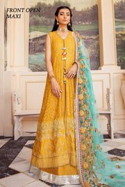 Embroidered Front Open Maxi in Yellow Color