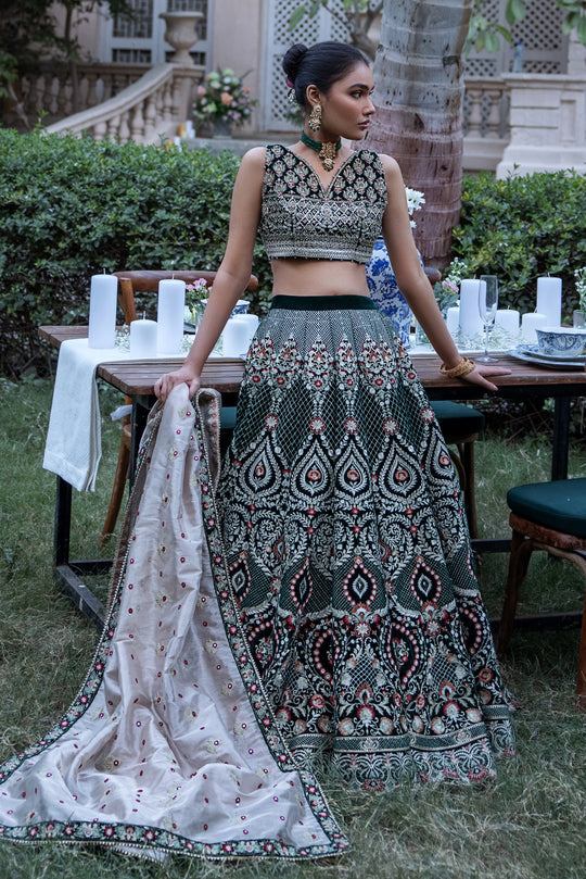 Embroidered Green lehenga choli Bridal Wear