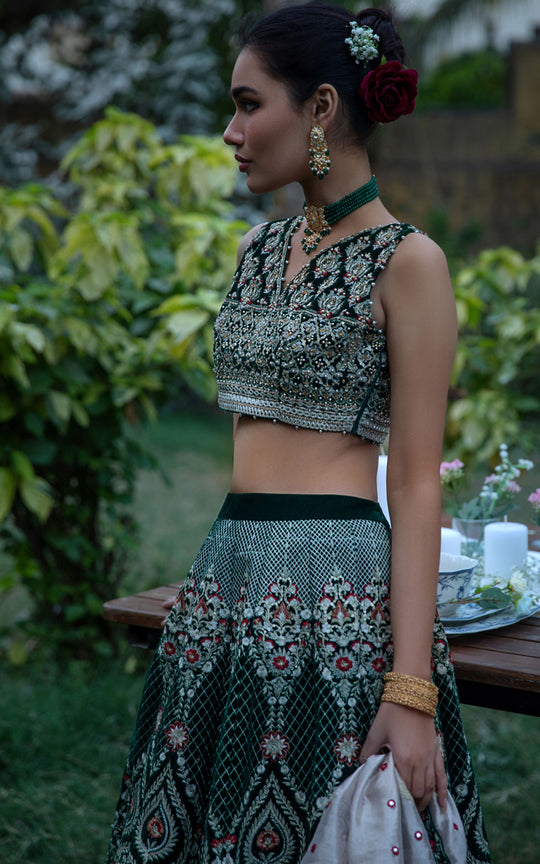 Embroidered Green lehenga choli Bridal