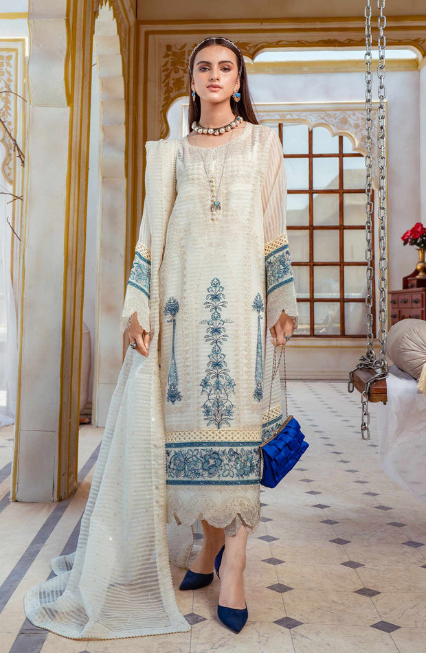 Embroidered Kameez Trouser Dupatta in Organza Fabric