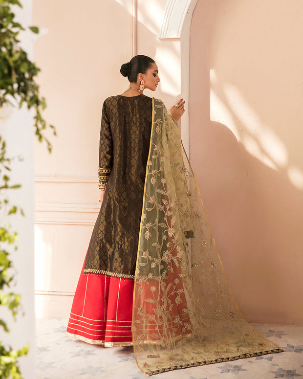 Embroidered Kameez and Red Lehenga Dupatta Dress Online