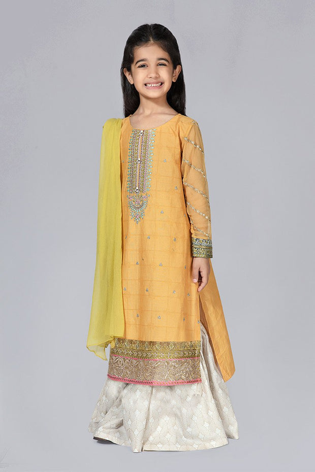 Embroidered Kids Eid Wear in Yellow Color 