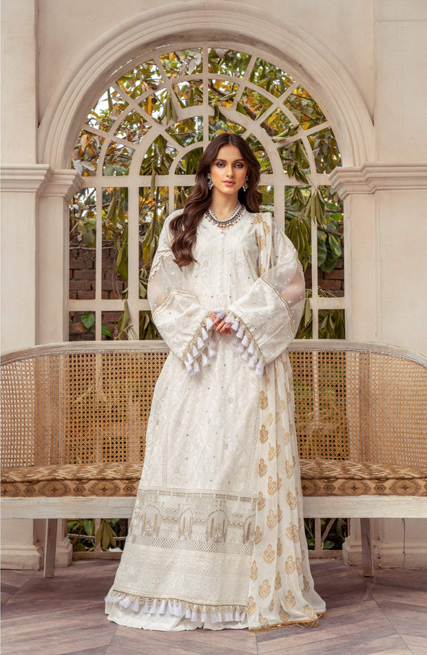 Embroidered Lawn Kameez with Cotton Trouser and Dupatta