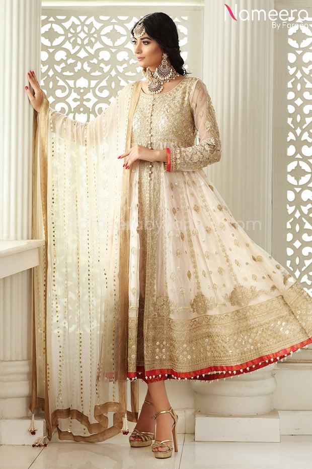 Embroidered Long Anarkali Dress for Wedding Party Side Pose