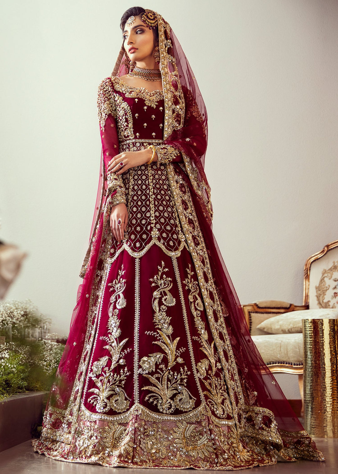Embroidered Maroon Bridal Lehnga for Wedding 