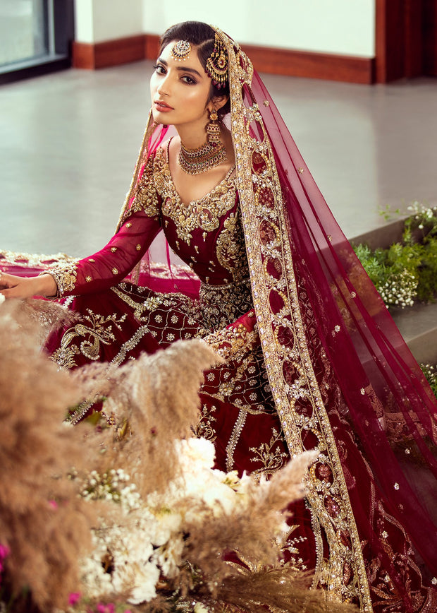 Embroidered Maroon Bridal Lehnga for Wedding Clear View