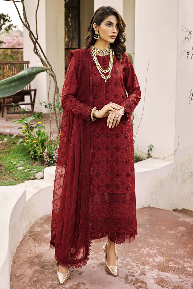 Embroidered Maroon Lawn Kameez Trousers Pakistani Party Dress