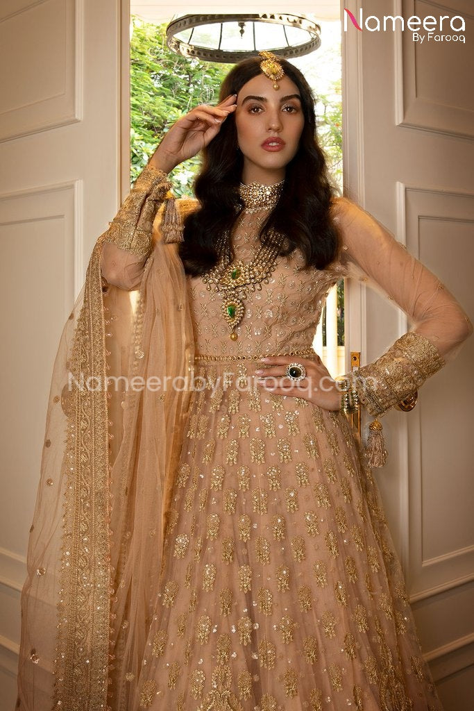 Embroidered Maxi Dress Pakistani for Party Close Look