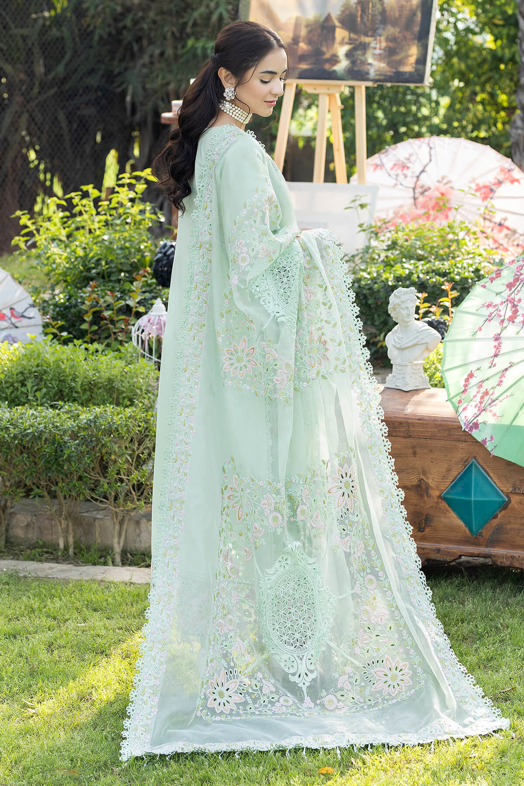 Premium Mint Green Kameez Salwar Trousers Pakistani Party Dress  Nameera  by Farooq