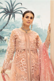 Embroidered Net Eid Dress in Peach Color Close Up