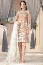 Embroidered Net Suit for Party in Cream Color