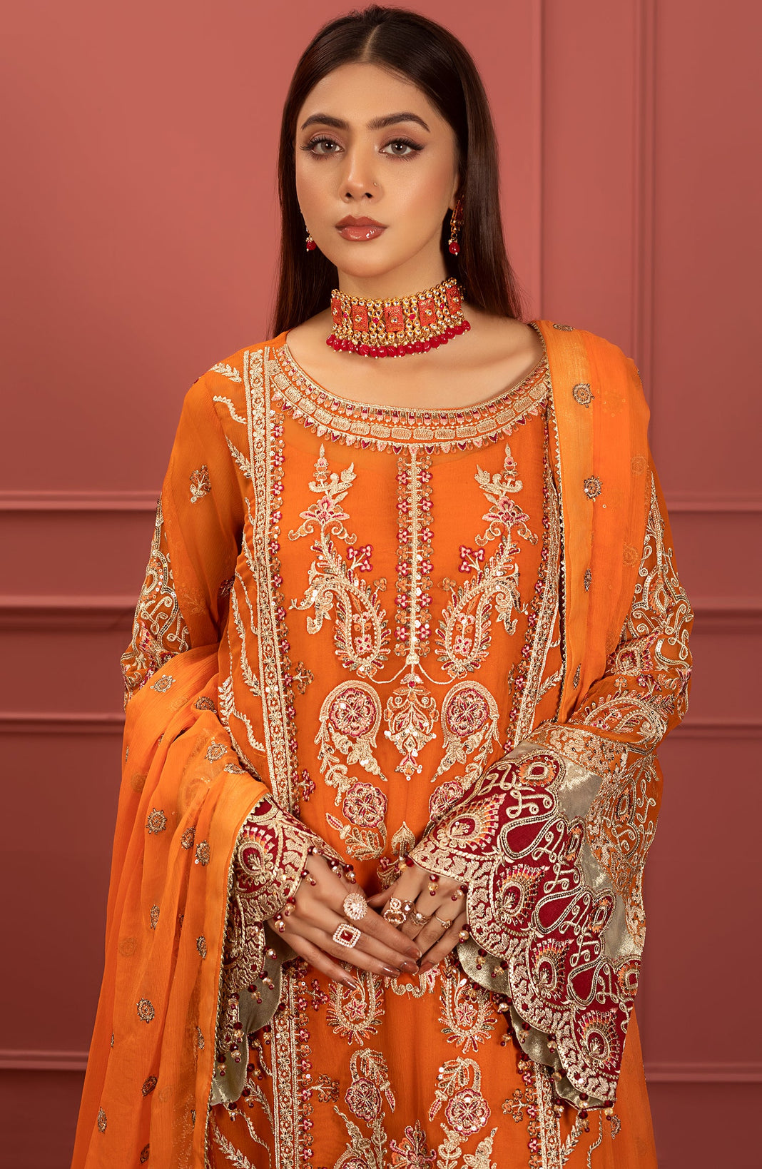 Organza Embroidered Frock Suit Pakistani Party Dress Nameera by Farooq