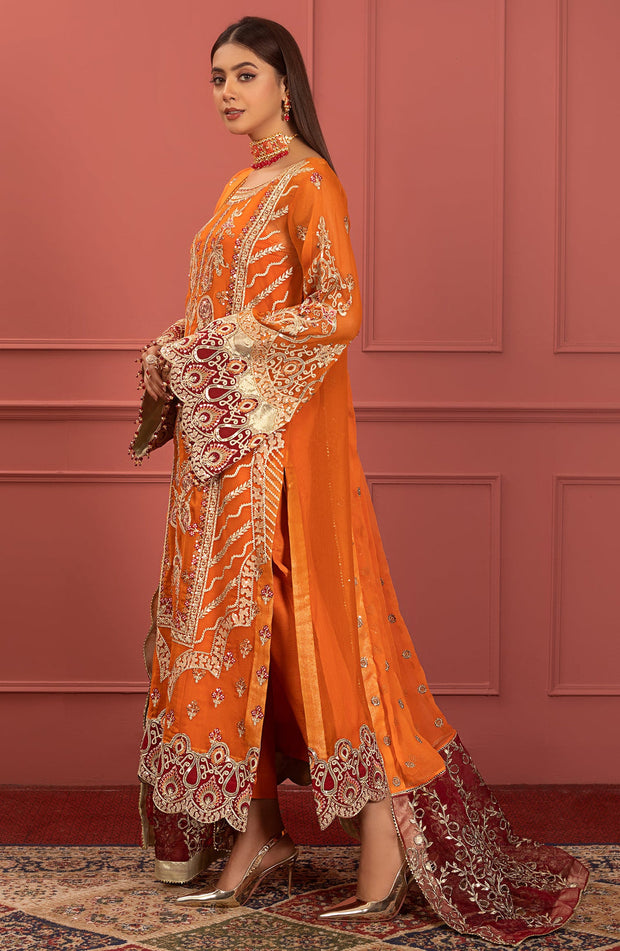 Embroidered Orange Kameez Salwar Pakistani 