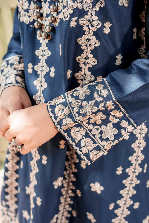 Embroidered Pakistani Blue Dress in Frock Trouser Style for Eid