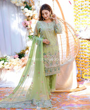 Embroidered Pakistani Dress in Pistachio Shade 2021