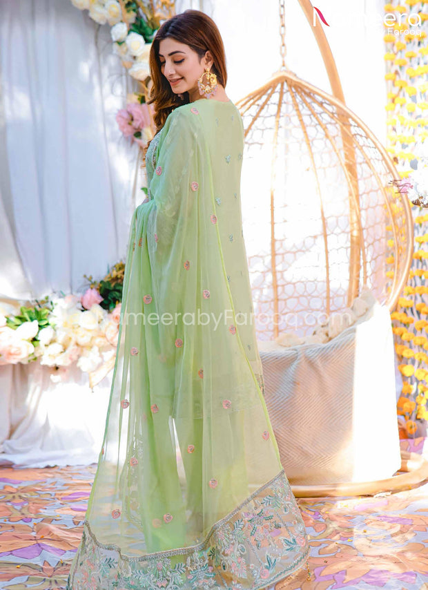Embroidered Pakistani Dress in Pistachio Shade Online