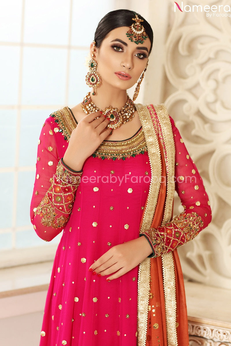 Embroidered Pakistani Frock Dress for Party 2021 Closeup View