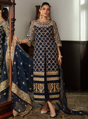 Embroidered Pakistani Suit In Navy Blue Color